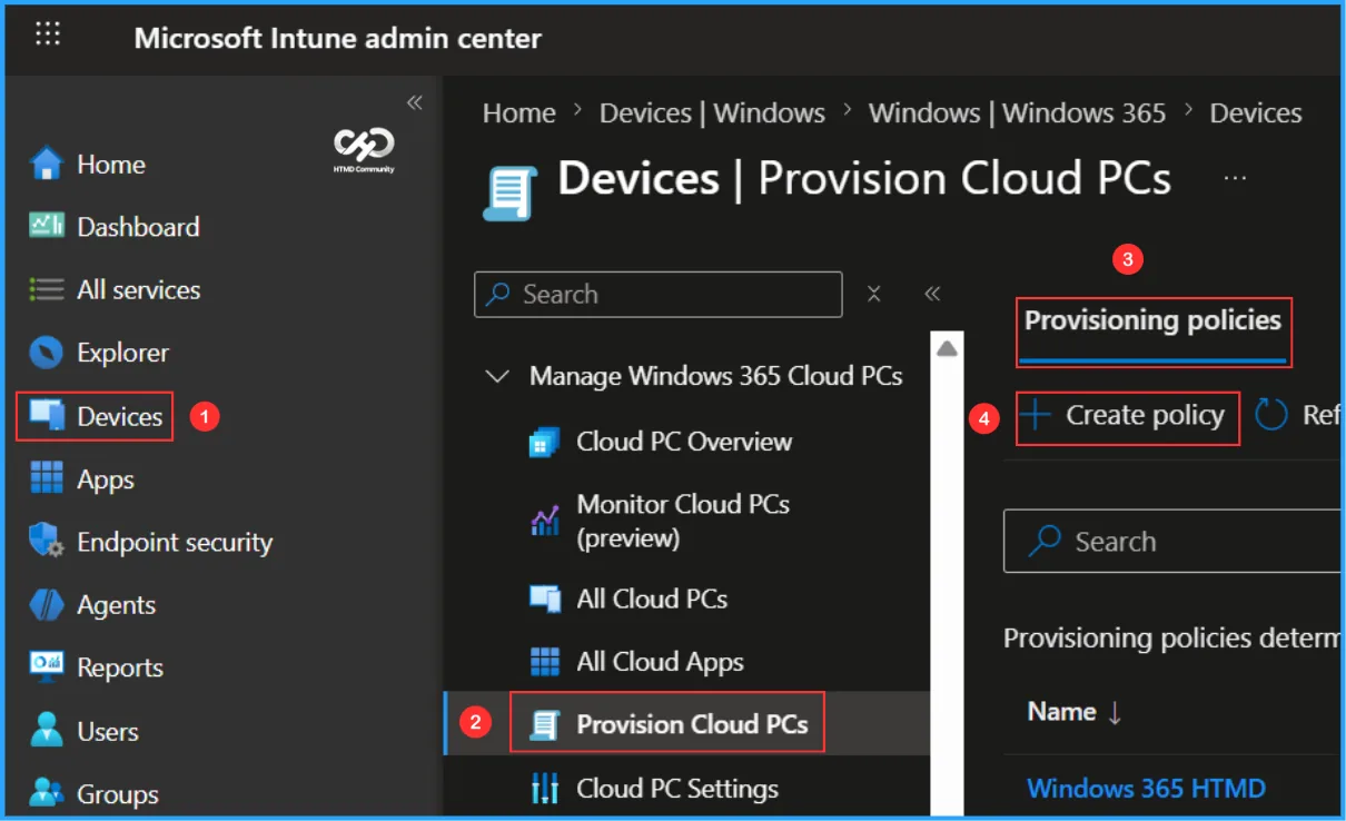 Create a Provisioning Policy for Windows 11 Developer Cloud PC with Microsoft 365 Apps — figure 1