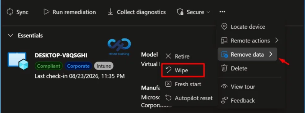 Step 2 - Start the Wipe action — figure 2