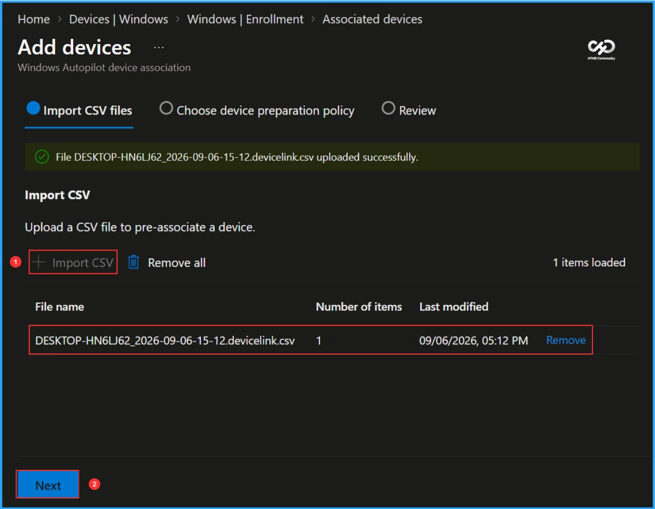 Pre-Associate a Device in Intune through Device Association — figure 7